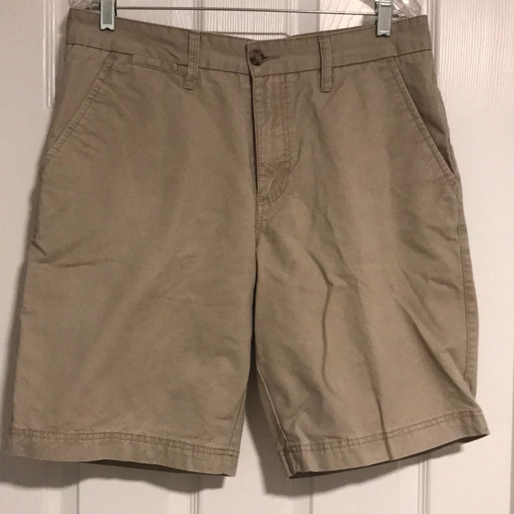 Boston Traders Mens Flat Front Tan/Beige Casual Chino Shorts, sz 34, 10” inseam